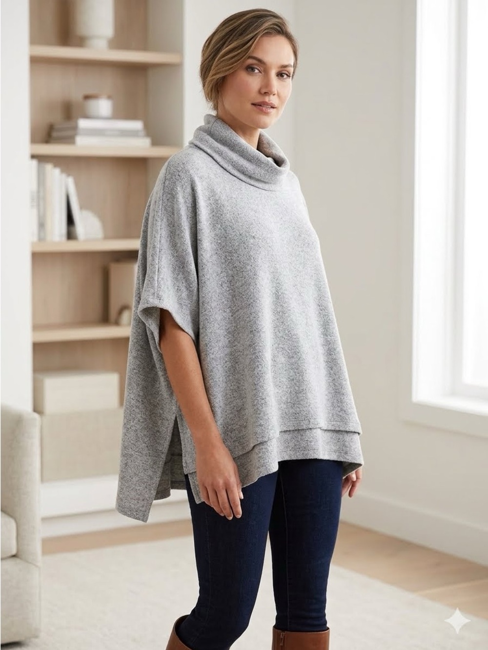 Van Heusen Gray Cowl Neck Poncho Sweater Large NWT